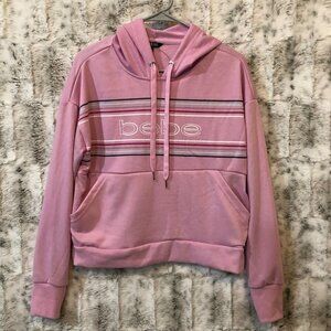 Bebe Sport Women's Medium Pink Pullover Hoodie Stripe NWT